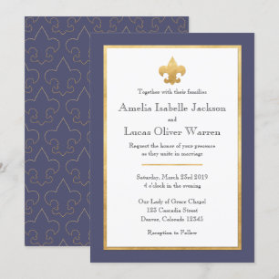 Bleu et faire-part de mariage de Gold Fleur De Lis