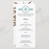 Bleu et Gold Compass Rose Beach Wedding Menu (Devant / Derrière)