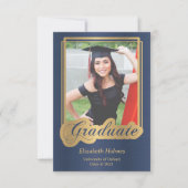 Bleu et Gold Graduation Photo Invitation (Devant)