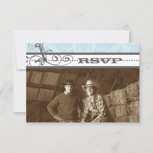 Bleu et gris Frissons mariage RSVP (Devant)