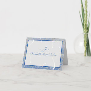 Bleu et gris marbré plié Carte de remerciements