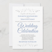 Bleu et gris Simple Elégant Mariage Invitation (Devant)
