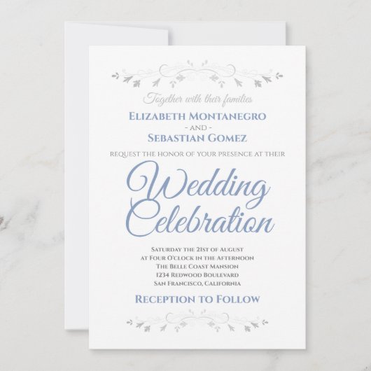Bleu et gris Simple Elégant Mariage Invitation (Devant)