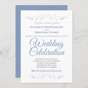 Bleu et gris Simple Elégant Mariage Invitation