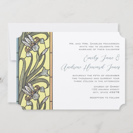 Bleu et jaune Art déco Faire-part de mariage Iris (Devant)