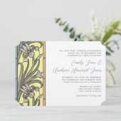 Bleu et jaune Art déco Faire-part de mariage Iris (Debout devant)