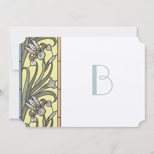 Bleu et jaune Art déco Faire-part de mariage Iris (Dos)