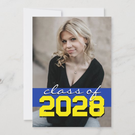 Bleu et jaune Faire-part de graduation (Dos)