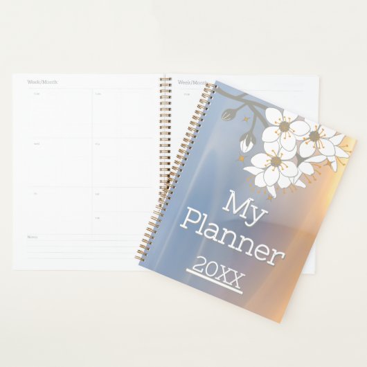 Bleu Et Jaune Fleur De Cerisier Sakura Planner (Devant avec enveloppe)
