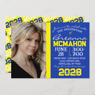 Bleu et jaune Moderne Graduation Photo Invitation