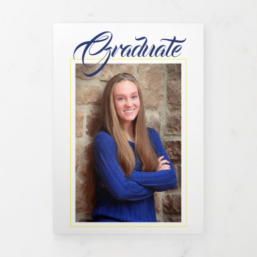 Bleu et jaune or Faire-part de graduation photo (Page de couverture)