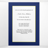 Bleu et jaune or Faire-part de graduation photo (Intérieur au milieu)