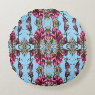 Bleu et Mauve Tulip Magnolia Round Pouf Coussin