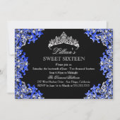Bleu et noir Damas Tiara Sweet 16 Invitation (Devant)