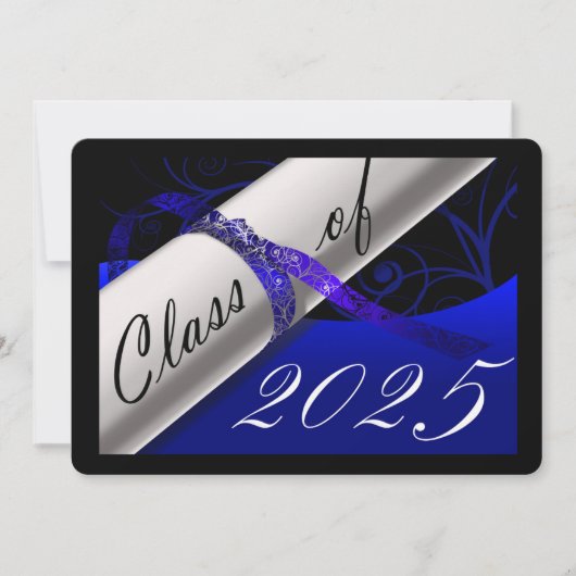 Bleu et noir Faire-part de graduation (Devant)