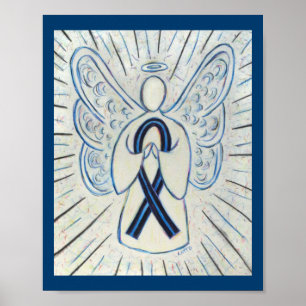 Bleu et Noir Sensibilisation Ruban Ange Poster Imp