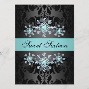 Bleu et noir Snowflake Sweet16 Invitation d'annive