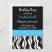 Bleu et noir Zèbre Imprimer Invitation d'anniversa (Devant)