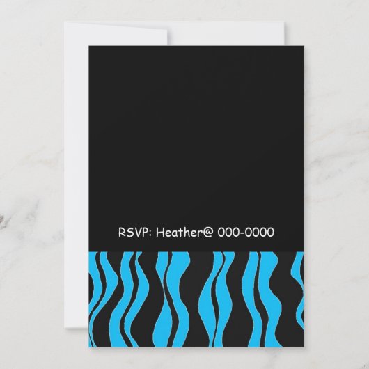 Bleu et noir Zèbre Imprimer Invitation d'anniversa (Dos)
