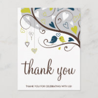 Bleu et olive | Carte postale Merci Lovebirds