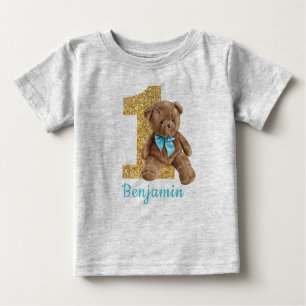 Bleu et or 1er anniversaire Teddy Bear T-shirt béb
