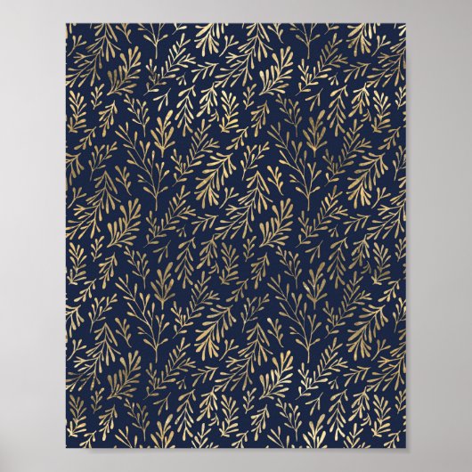 Bleu et or Abstrait Art Déco Motif Feuille (Devant)