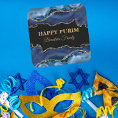 Bleu et Or Agate Hébreu Happy Purim Stickers