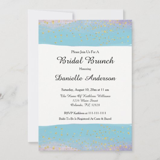 Bleu et or Aquarelle nuptiale douche Invitation (Devant)