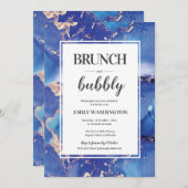 Bleu et or Brunch & Bubbly Invitation (Devant / Derrière)