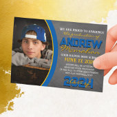 Bleu et or Chalkboard Graduation Faire-part