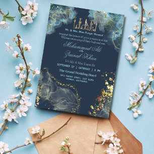 Bleu et or encre de marbre Valima Invitation