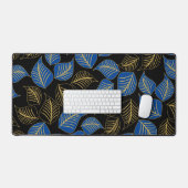Bleu et or large feuille motif sur noir (Clavier et souris)