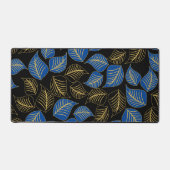 Bleu et or large feuille motif sur noir (Recto)