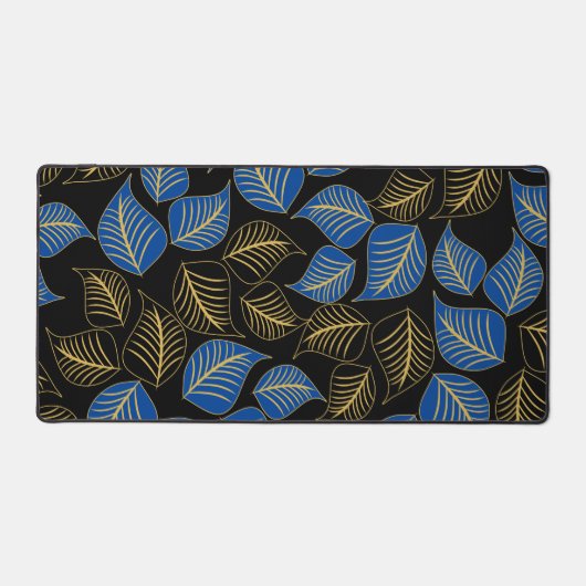 Bleu et or large feuille motif sur noir (Recto)