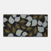 Bleu et or large feuille motif sur noir (Recto)