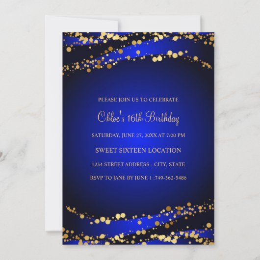 Bleu et or Stardust | Sweet 16 Invitation (Dos)