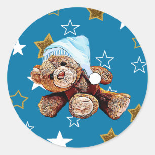 Bleu et or Stars Sticker Baby shower Ours Teddy