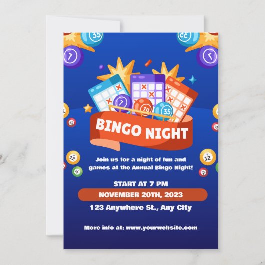 Bleu et Orange Bingo Fun Night Invitation collecte (Devant)