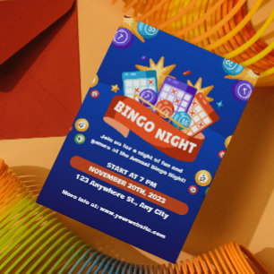 Bleu et Orange Bingo Fun Night Invitation collecte