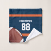 Bleu et Orange Grille Jersey Fer Football (Gant de toilette)