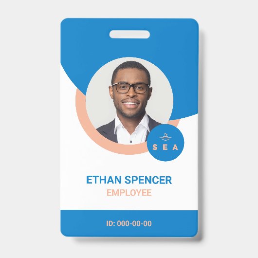 Bleu et orange Moderne Employé Photo ID Badge (Avant)