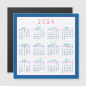 Bleu et rose 2024 Lundi-Début Magnet Calendrier (Devant / Derrière)