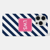 Bleu et rose Diagonal Stripes Monogramme (Verso Horizontal)