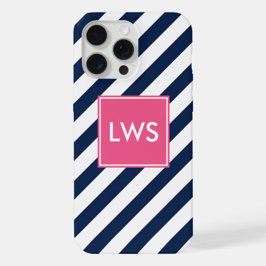 Bleu et rose Diagonal Stripes Monogramme (Verso)
