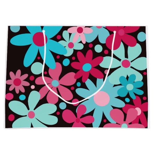 Bleu et rose fleur funky grand sac cadeau (Devant)