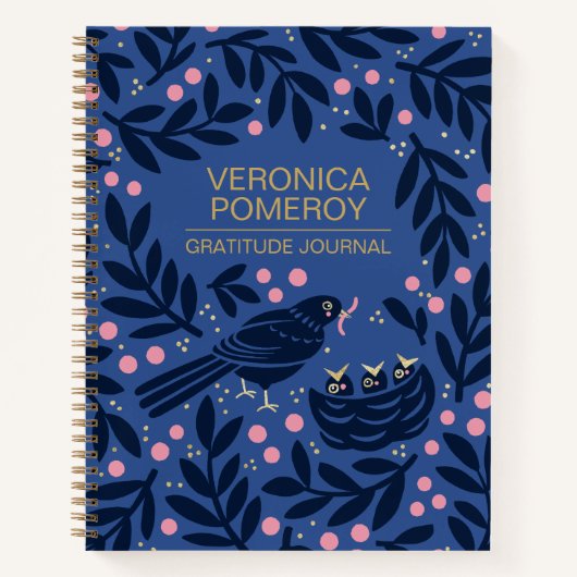 Bleu et rose Illustrated Bird Gratitude Journal (Devant)
