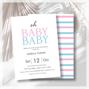 Bleu et rose   Invitation Baby shower jumeau
