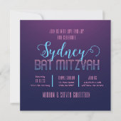 Bleu et rose Neon Bat Bar Mitzvah Party Invitation (Devant)