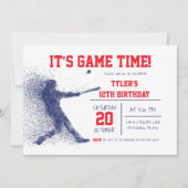 Bleu et Rouge Baseball Invitation Anniversaire (Devant)