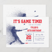 Bleu et Rouge Baseball Invitation Anniversaire (Devant / Derrière)